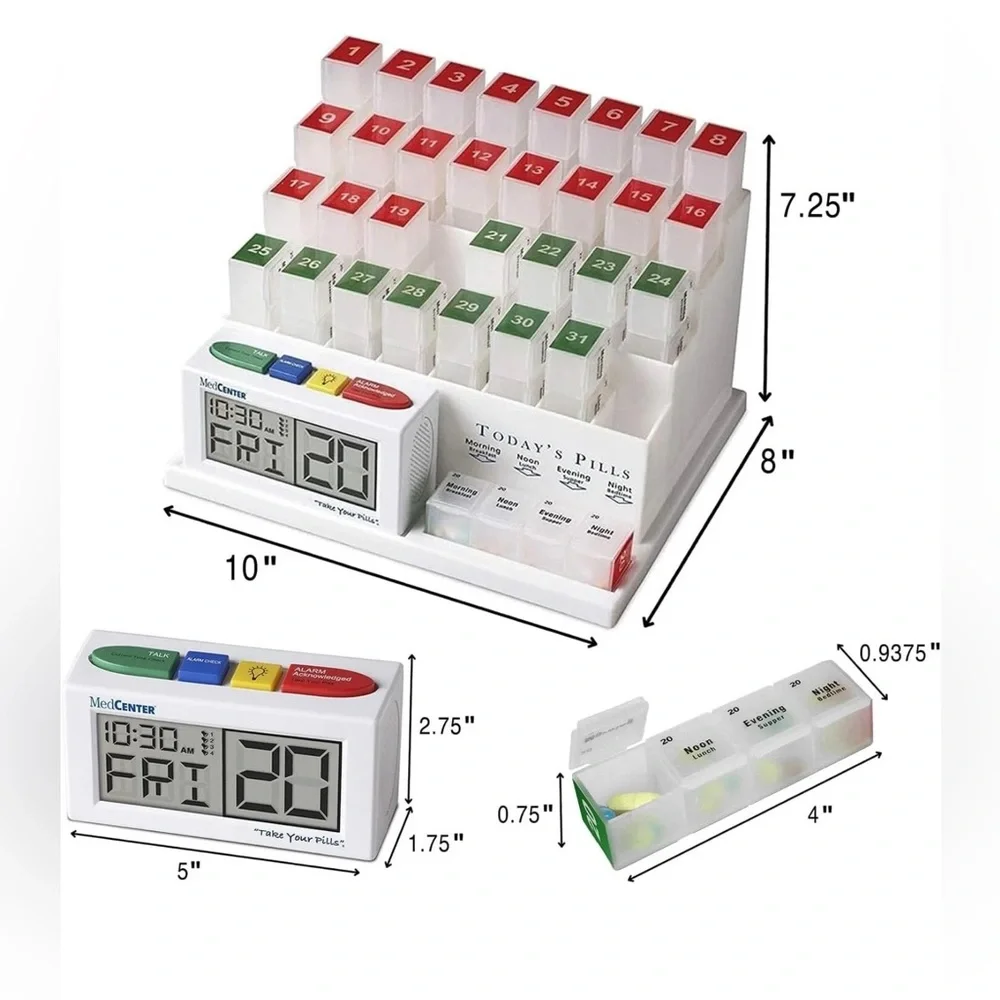 Pill Organizer System with Talking Alarm Clock reminder 4 Times a Day 31 Day NEW - Picture 3 of 15